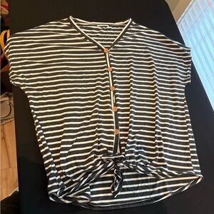 Striped Black and White Button-Down Women's Top